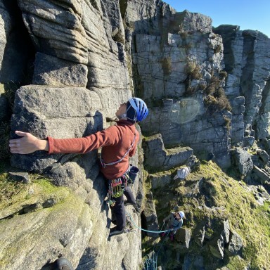 Lead Climbing in the Peak District at Windgather Rocks